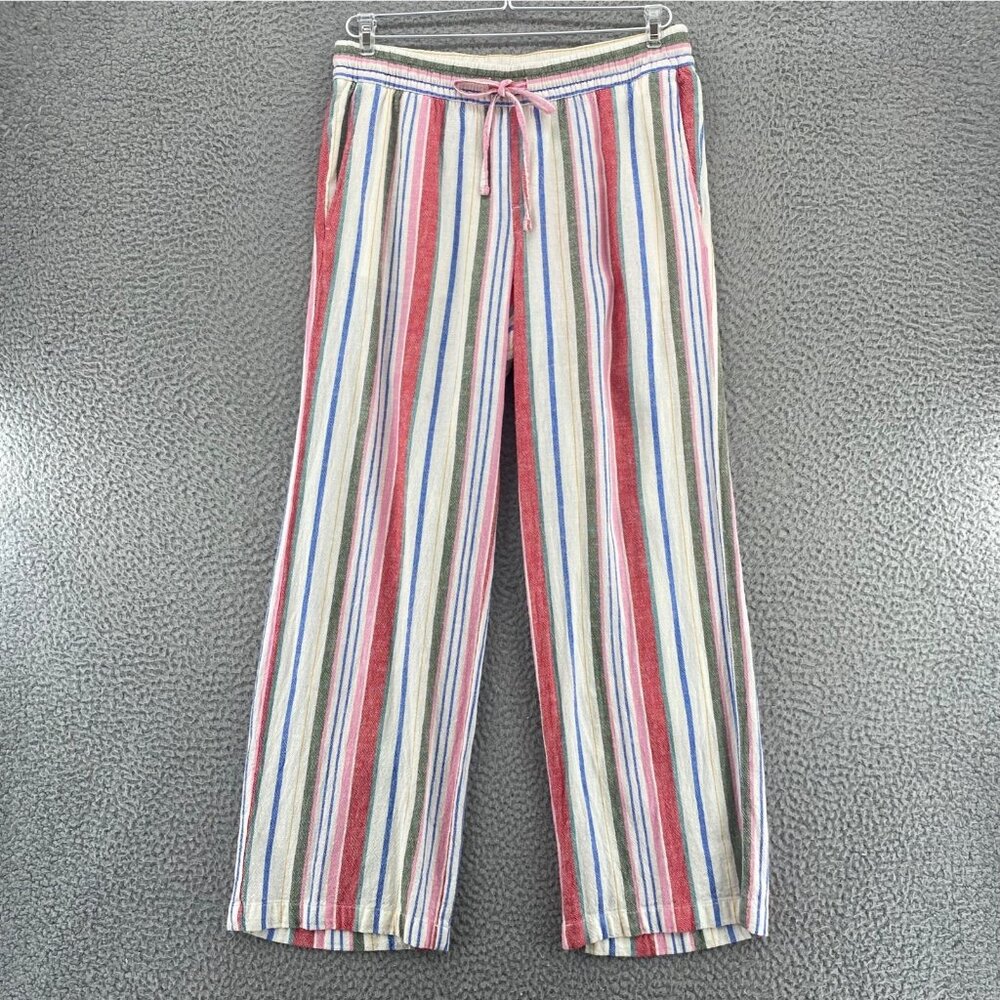 Old Navy Pants Womens Small Ivory Multi Striped Linen Blend Straight Leg Pockets